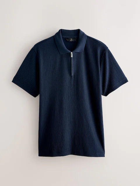 Zip-up Texured Polo T-shirt