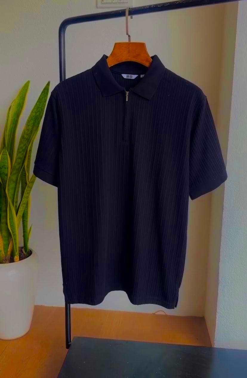 Zip-up Texured Polo T-shirt