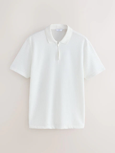 Zip-up Texured Polo T-shirt